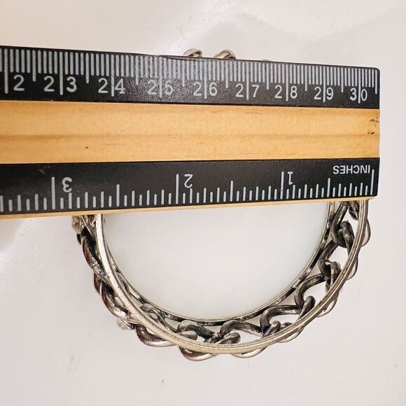 Wide Silver Tone Clear Rhinestone Bangle Bracelet Stacking - Picture 5 of 5